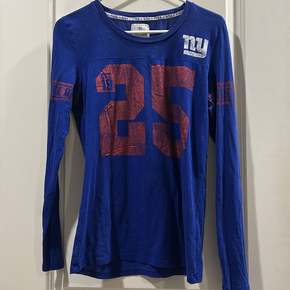 Victoria's Secret vintage PINK New York Giants shimmer Jersey like top size M - Picture 10 of 11